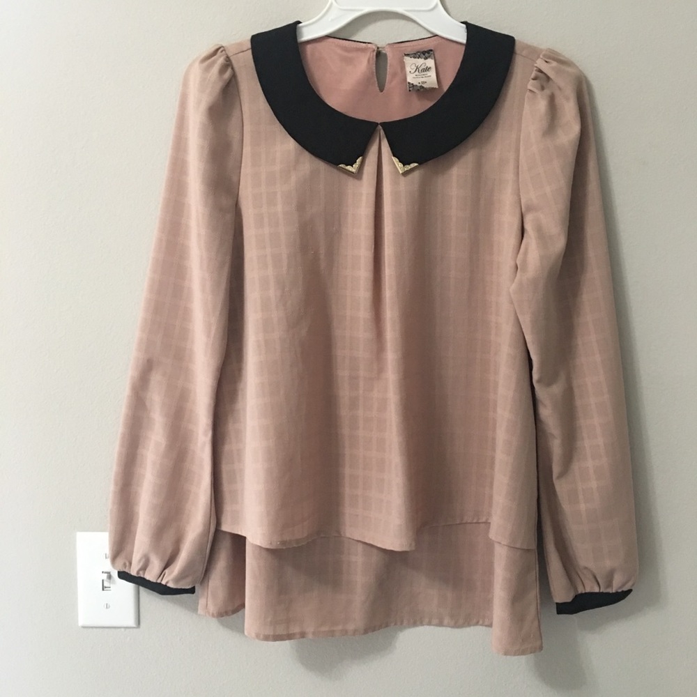 KATE Plaid Pastel Pink Collared Top Blouse
